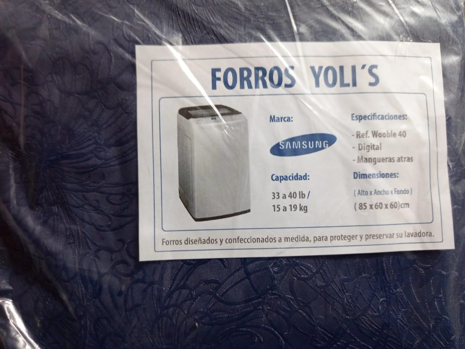 FORRO AZUL WOOBLE 40 DIGITAL MANGUERA ATRAS 33-40LB 15-19KG (85X60X60) CM LAVADORA SAMSUNG CKD91754