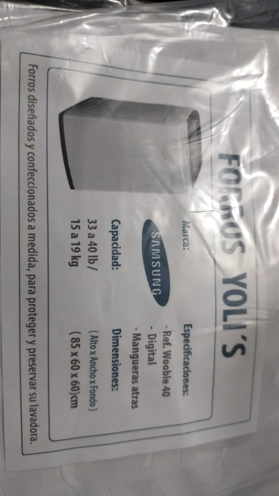 FORRO BLANCO WOOBLE 40 DIGITAL MANGUERA ATRAS 33-40LB 15-19KG (85X60X60) CM LAVADORA SAMSUNG CKD91761 