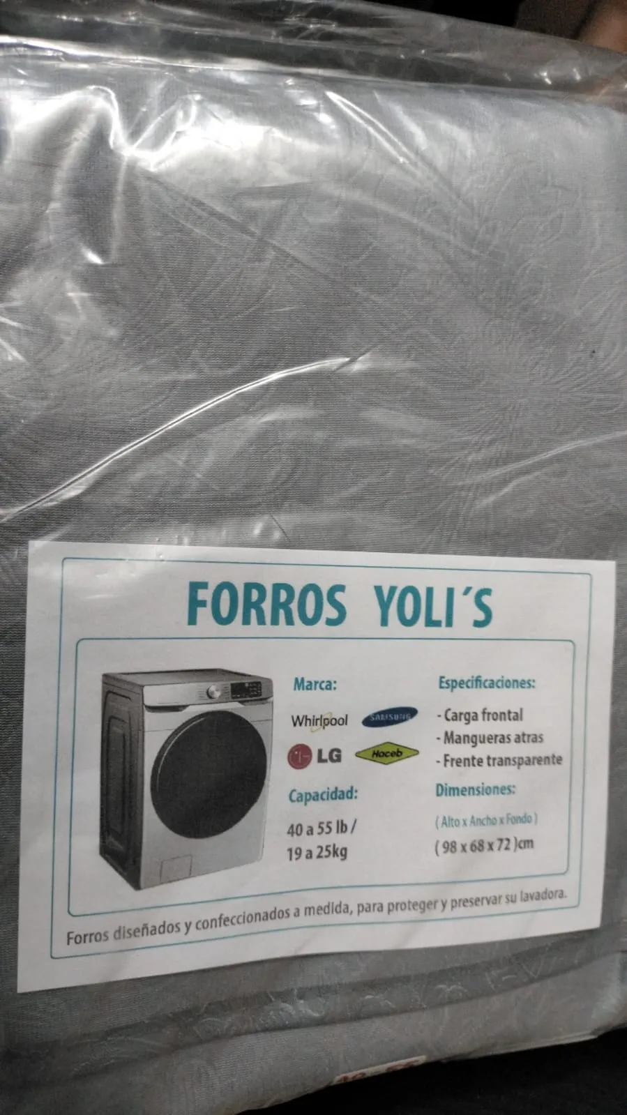 FORRO GRIS CARGA FRONTAL MANGUERA ATRAS FRENTE TRANSPARENTE (98X68X72) 40-44LB 19-25KG CKD91779 