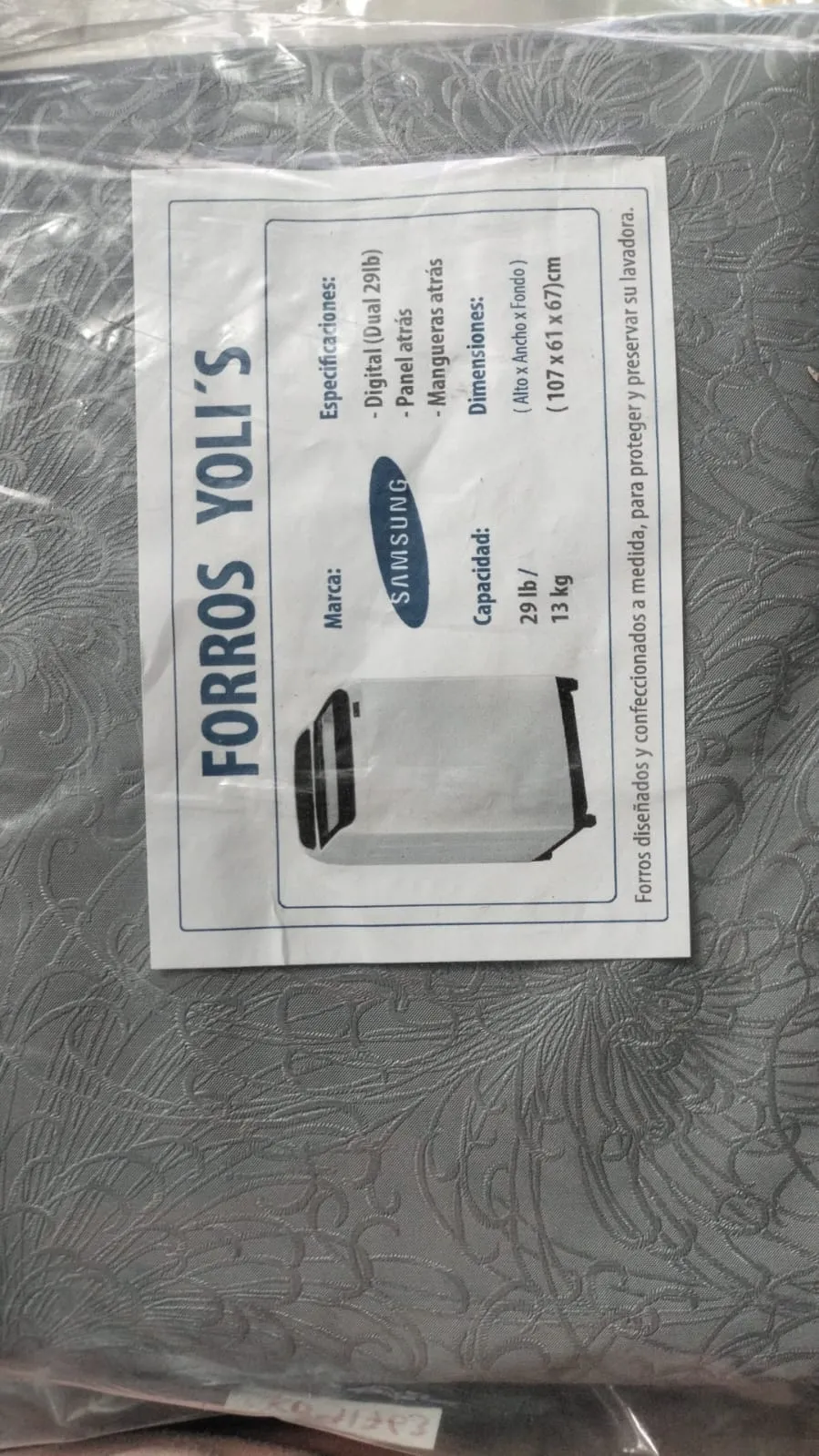 FORRO GRIS DUAL 29LB DIGITAL PANEL ATRÁS MANGUERA ATRAS 29LB 13KG (107x61x67) CM LAVADORA SAMSUNG CKD91763 