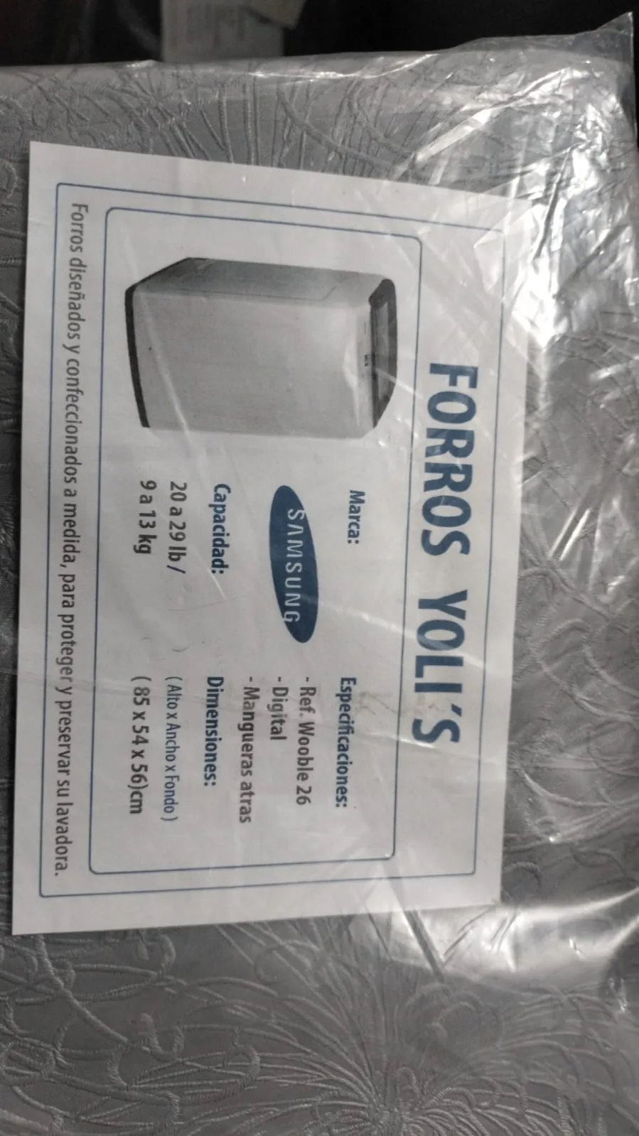 FORRO GRIS WOOBLE 26 DIGITAL MANGUERA ATRAS 20-29LB 9-13KG (85x54x56)CM LAVADORA SAMSUNG CKD91757 