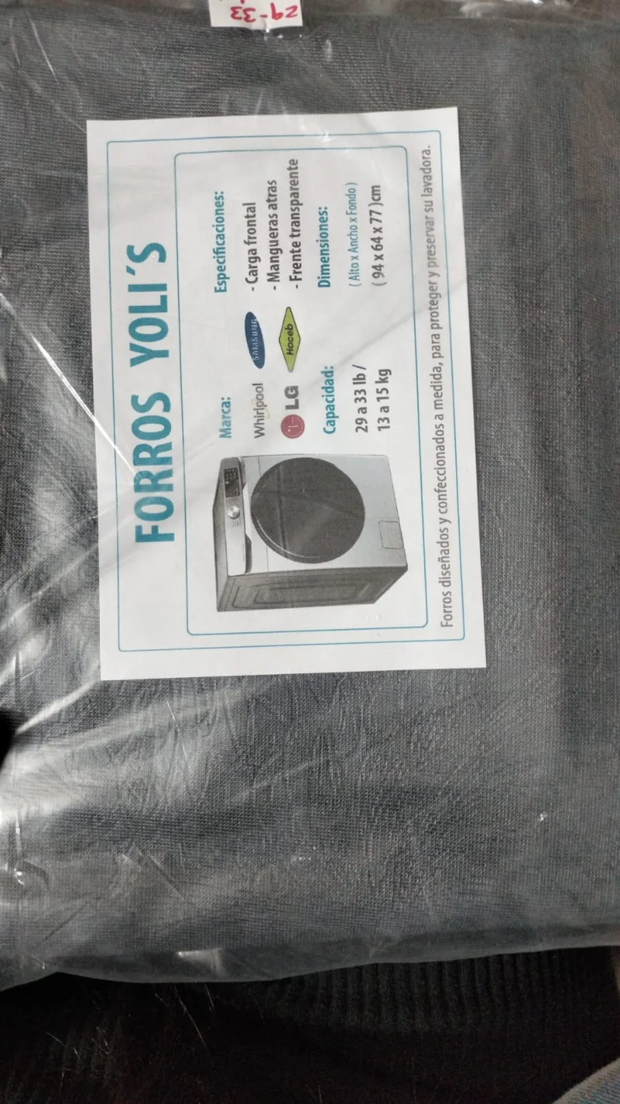 FORRO NEGRO CARGA FRONTAL - MANGUERAS Y FRENTE TRANSPARENTE 22/26LB 10/11KG (85X60X60) CM LAVADORA WHIRLPOOL,SAMSUNG,HACEB,LG CKD91777 