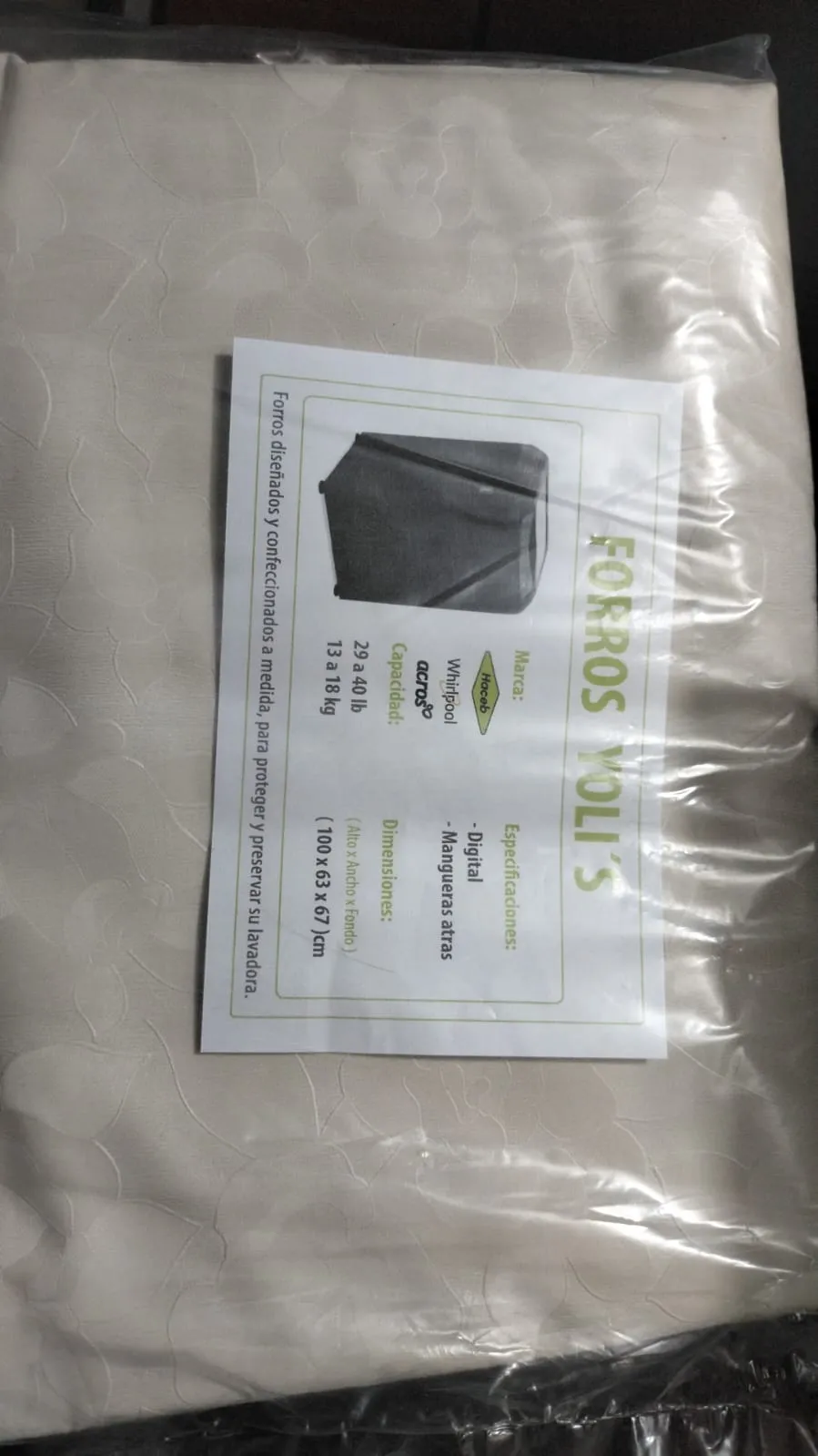 FORRO NEGRO DIGITAL MANGUERAS ATRÁS 29-40LB 13-18KG (100X63X67) CM LAVADORA HACEB, WHIRLPOOL, ACROS CKD91772
