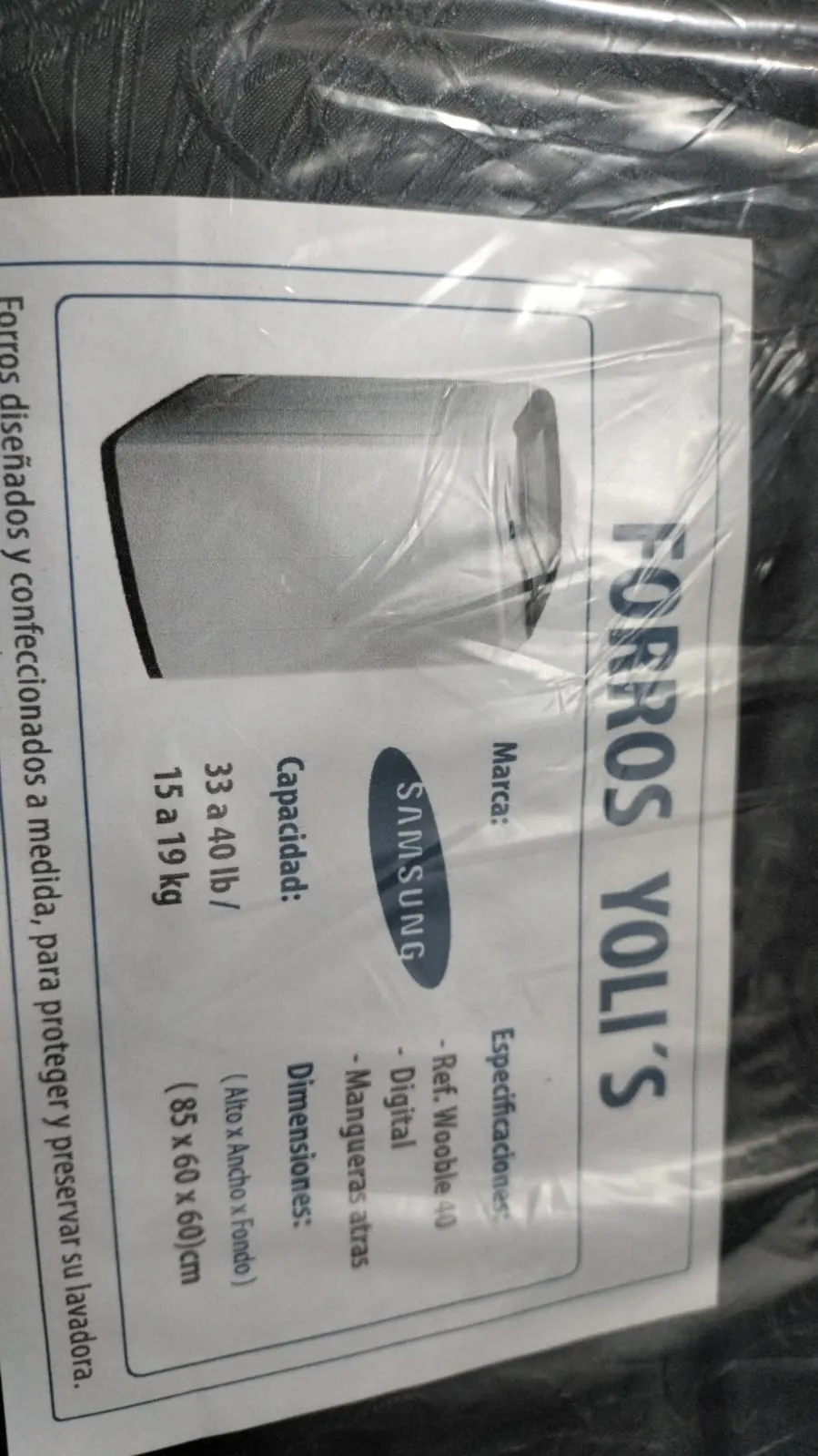 FORRO NEGRO WOOBLE 40 DIGITAL MANGUERA ATRAS 33-40LB 15-19KG (85X60X60) CM LAVADORA SAMSUNG CKD91764 